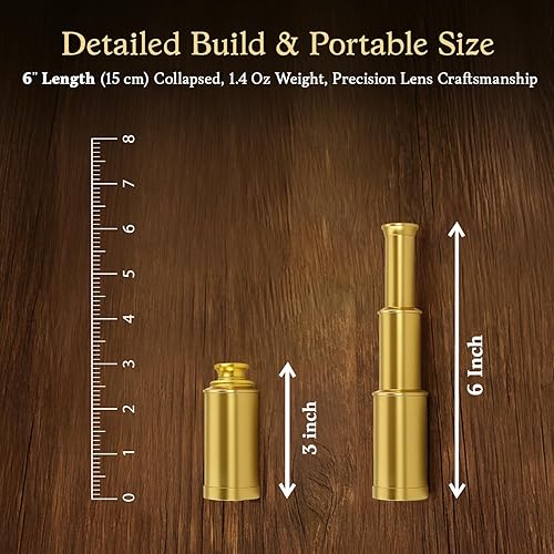 Miniatura 4 de Captains - Mini telescopio de mano de latón de 6 pulgadas con caja de madera coleccionables náuticos