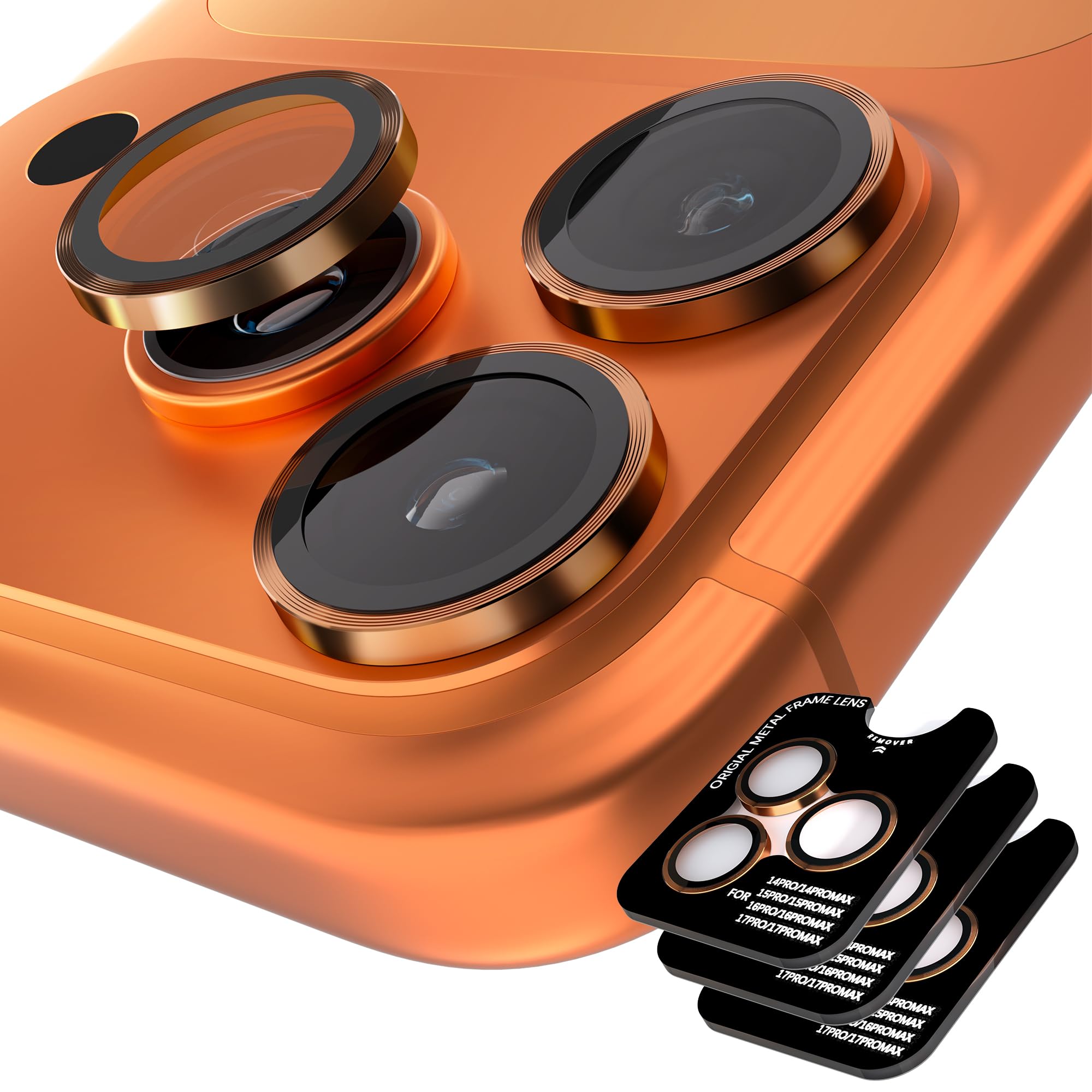 Orzero 9H Glass Camera Lens Protector for 17 Pro/17 Pro Max-Orange, 3 Set