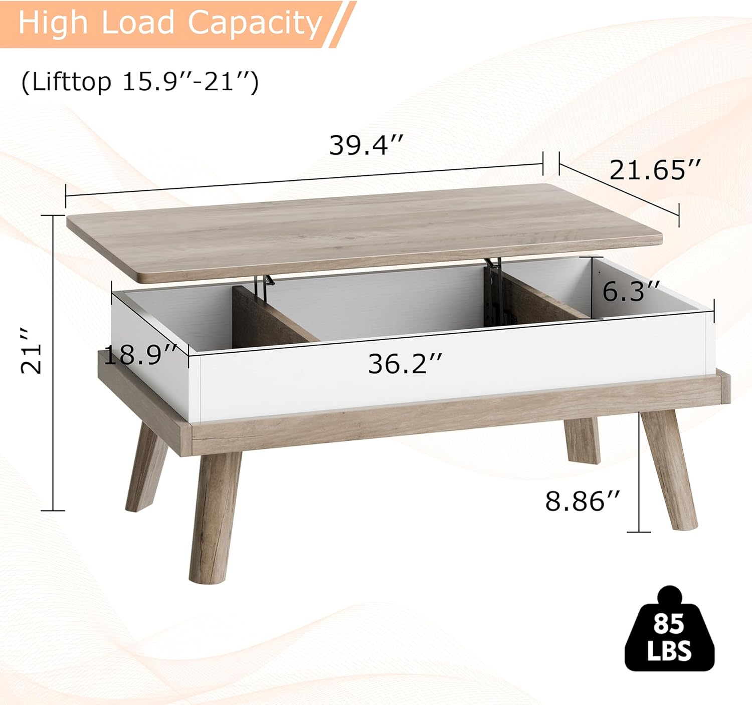JY QAQA Coffee Table, Lift-Up Coffee Table for Living Room, Small Lift-Up Wooden Dining Room Center Table with Storage Shelves and Hidden Compartments(Ivory White)
