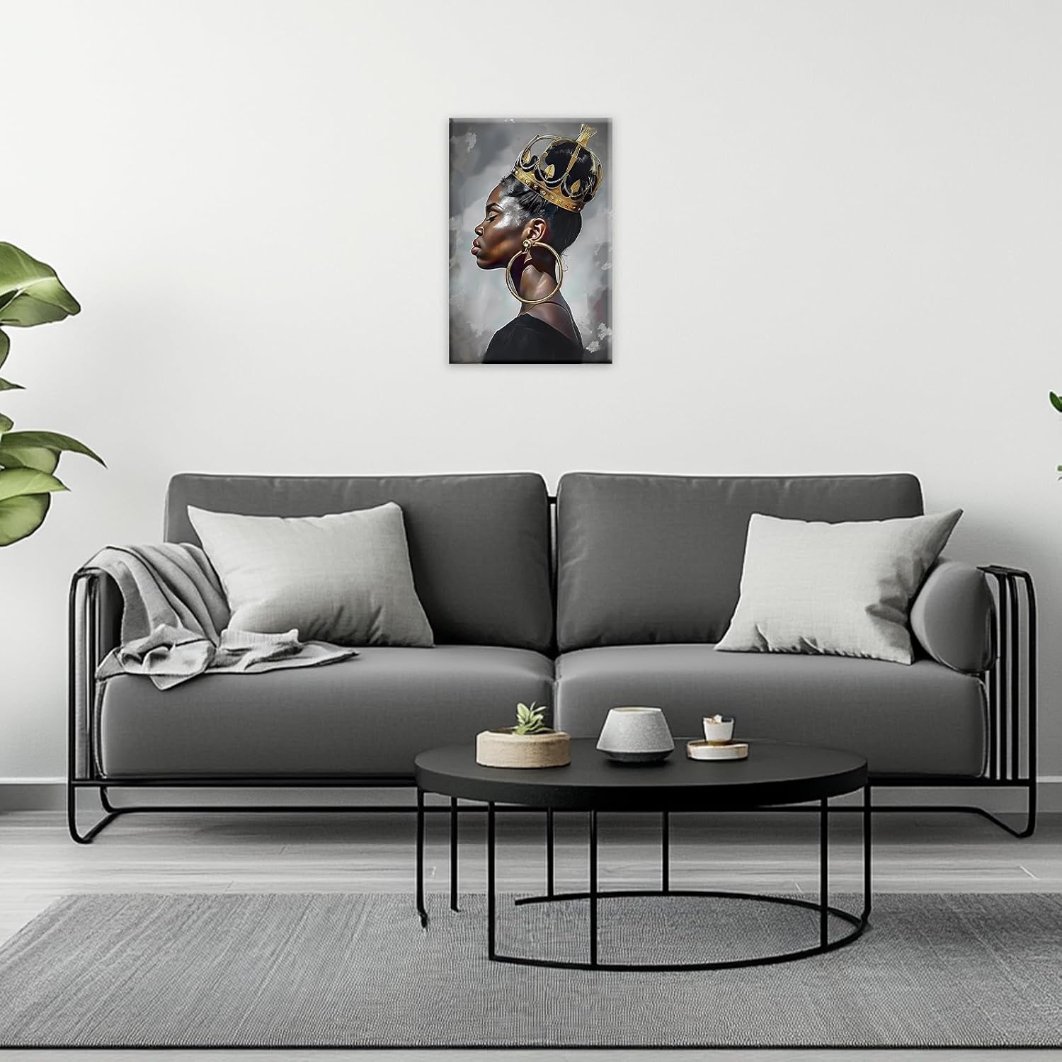 GLOKAKA African American Canvas Wall Art Black And Gray Artwork Black Woman Queen Pictures Print Modern Home Decoration(Artwork-1,12"x18")