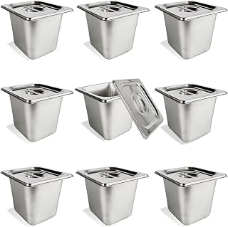 9 Pcs 1/6 Size 6 Inch Deep Restaurant Hotel Pan with Lids Stainless Steel Steam Table Pan Commercial Catering Metal Food Trays Warming Pans for Food Hotel Buffet