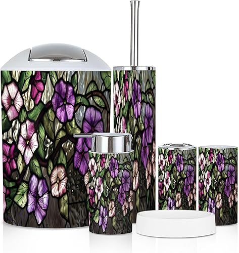 Miniatura 17 de Juego de accesorios de baño, 6 piezas vintage de mediados de siglo de los años 50, moderno y simétrico curvado, soporte para cepillos de dientes,