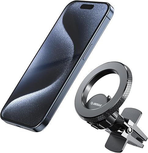 Miniatura 2 de Esoulk Soporte magnético para teléfono con ventilación de aire, rotación de 360, operación con una sola mano, color negro