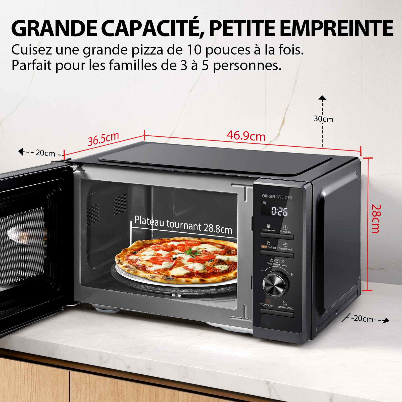 Toshiba Inverter Origin, MW3-AG25PFI(BK), Four Micro-ondes Combiné avec Gril 25L 900W, 3-en-1, 7 Menus Automatiques, Cussion Rapide, Grande Capacité, Décongélation Chef