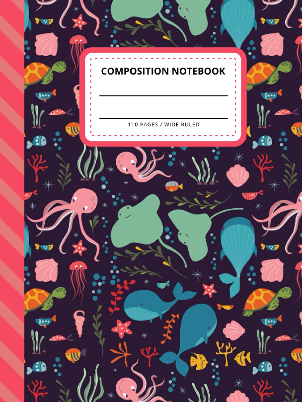 Composition Notebook: Pink Octopus Whale Turtle Ocean Animal Pattern / Hardcover Wide Ruled Notebook Paper for Kids / Large Writing Journal for ... / Back to School Gift for Boys Girls Children      Hardcover – September 25, 2021