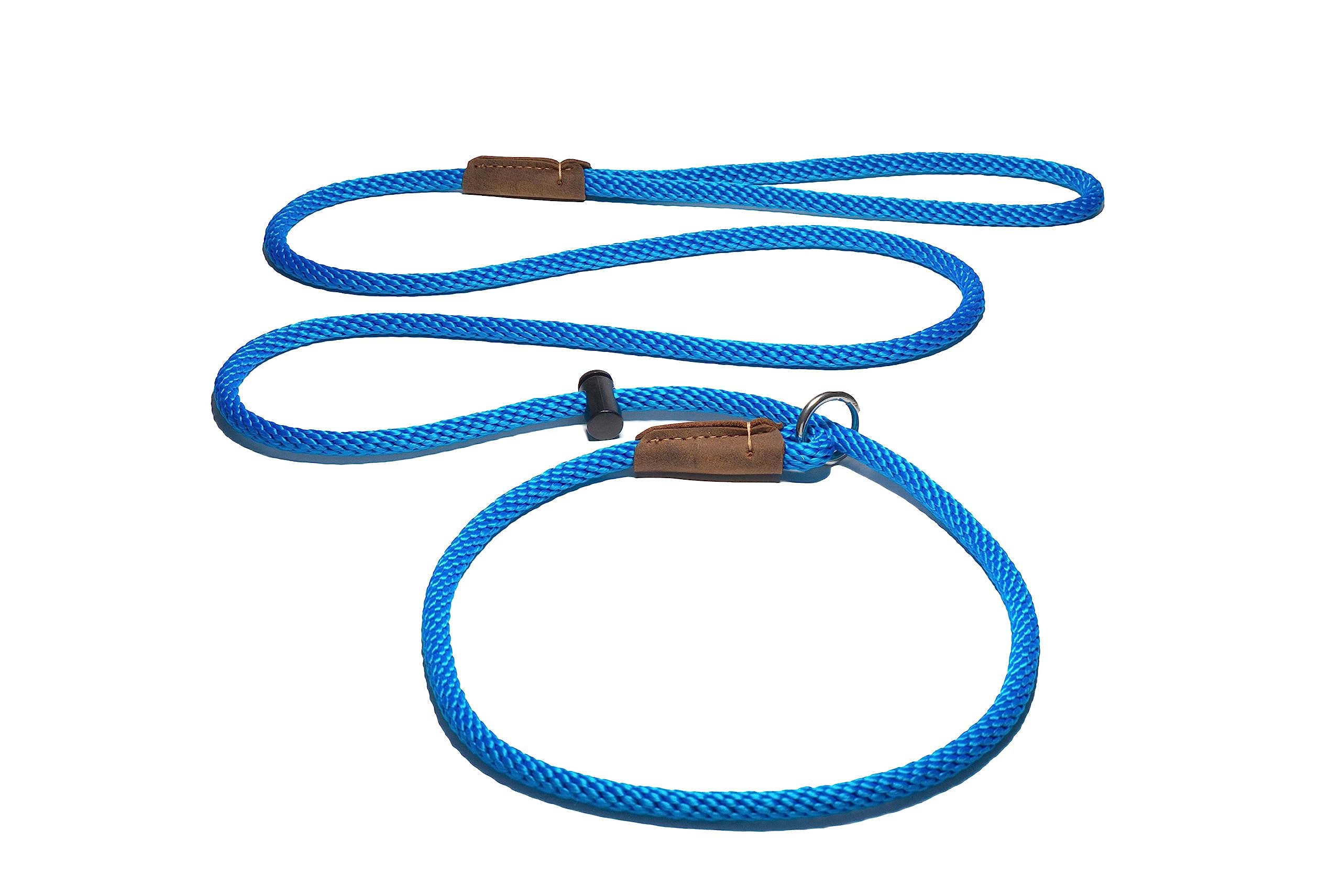 Slip lead/PREMIUM/professional dog training leash/8mm PP rope with the push button snug stopper and hand-stitched leather binding /4-6 feet (4 Feet, Blue)