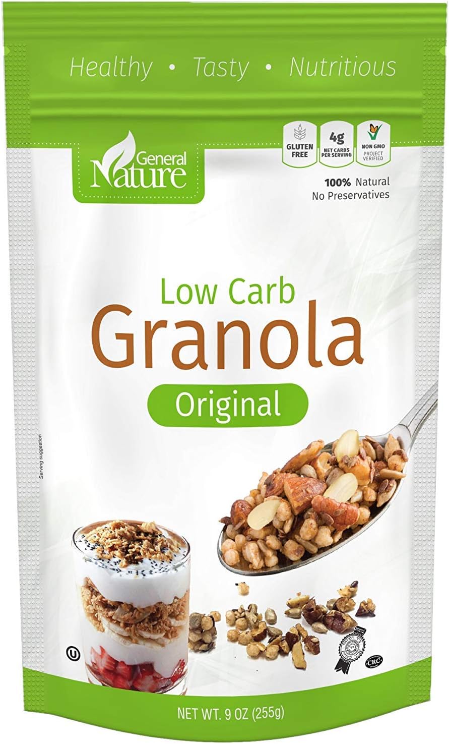 Low Carb Granola Cereal, Gluten Free, Sugar Free, 4g Net Carbs, No Sugar Added, Non-GMO, No Artificial Sweeteners, %100 Natural, No Preservatives, Kosher 9 oz