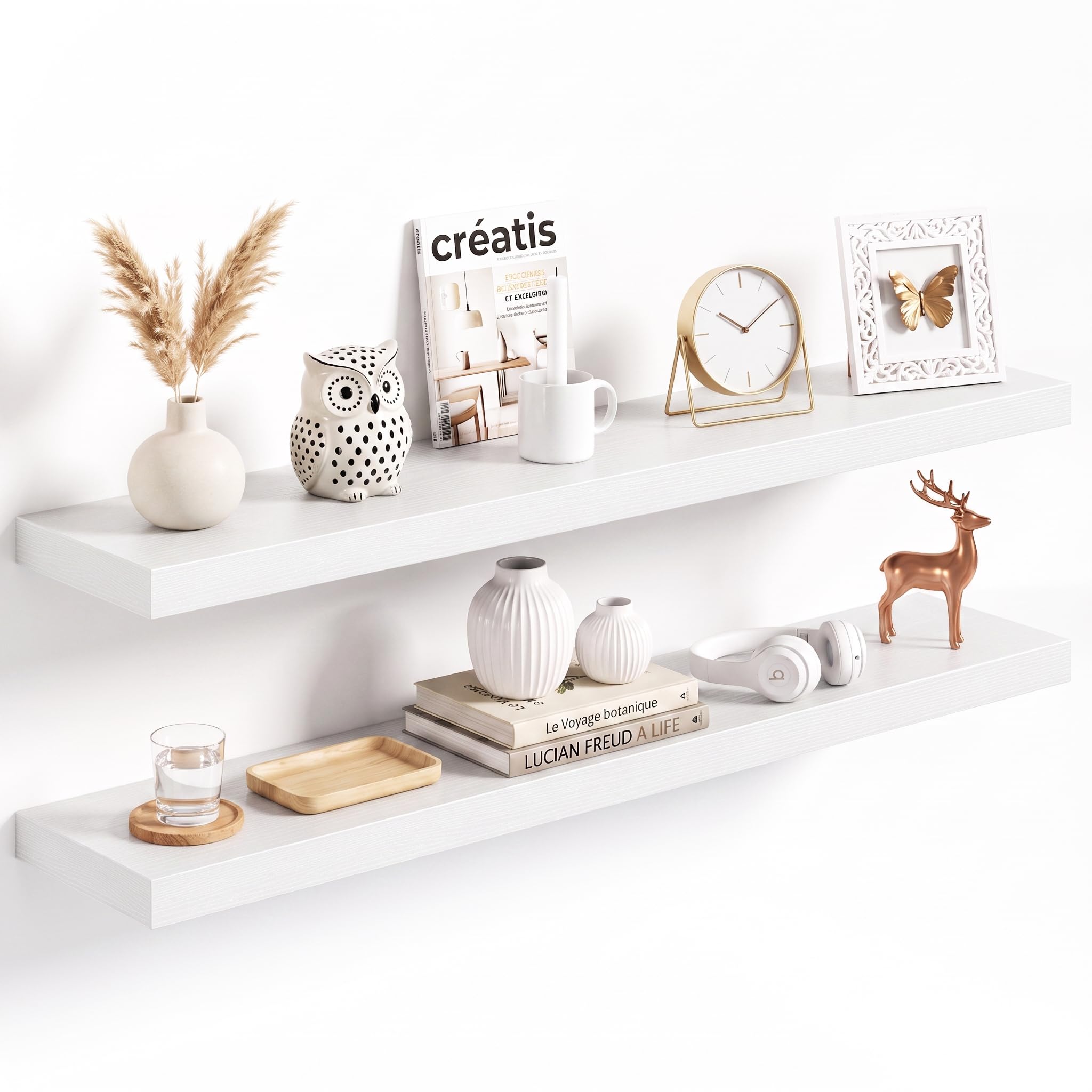 Acovy 100x20cm Floating Shelves 2 Pack, Wall Mount Display Shelf, White