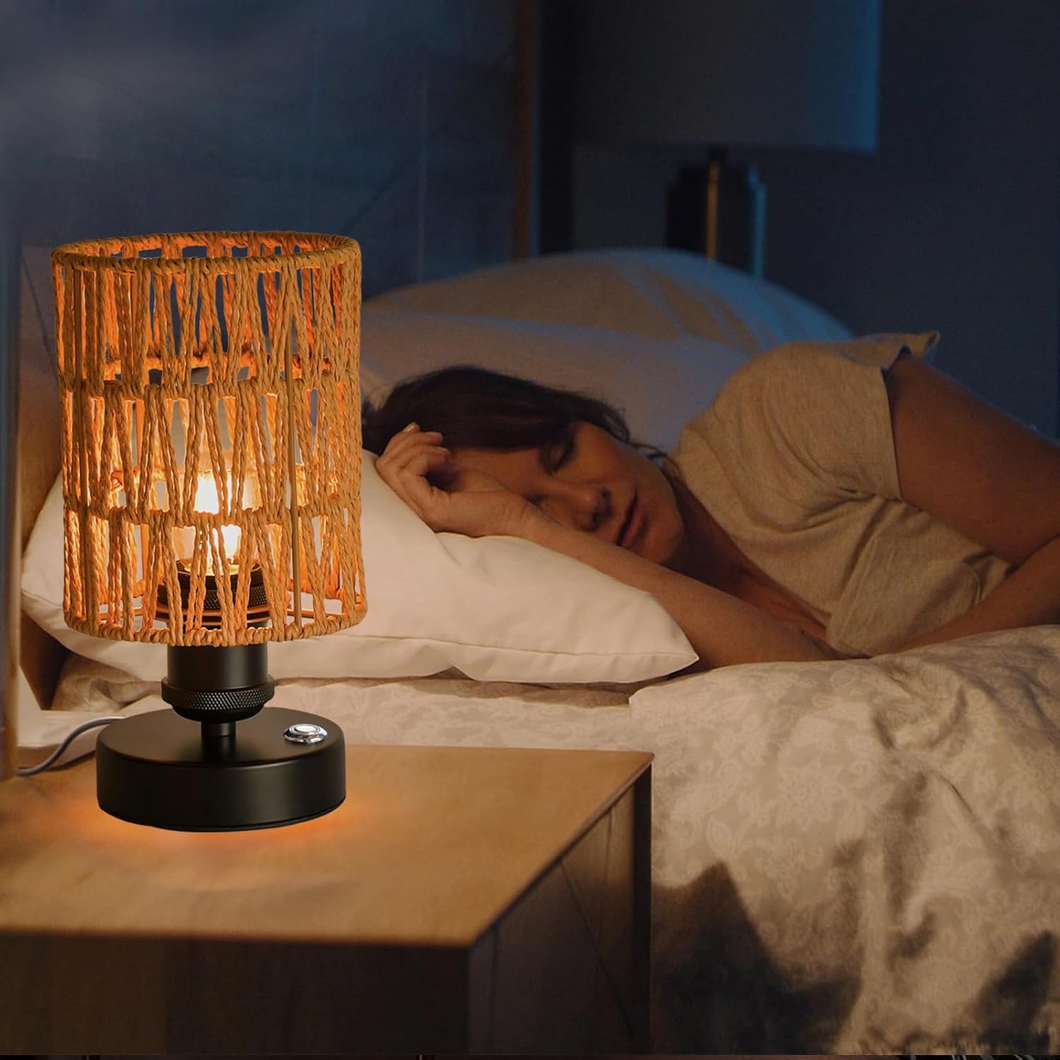 Wireless Table Lamp Charging Set—2 Piece Beige,4000mAh Rechargeable Table Lamp,Touch-sensitive Button Dimming,Ideal for Bedrooms,Bathrooms and Dining Rooms,Includes Woven Lampshade and Warm Light Bulb