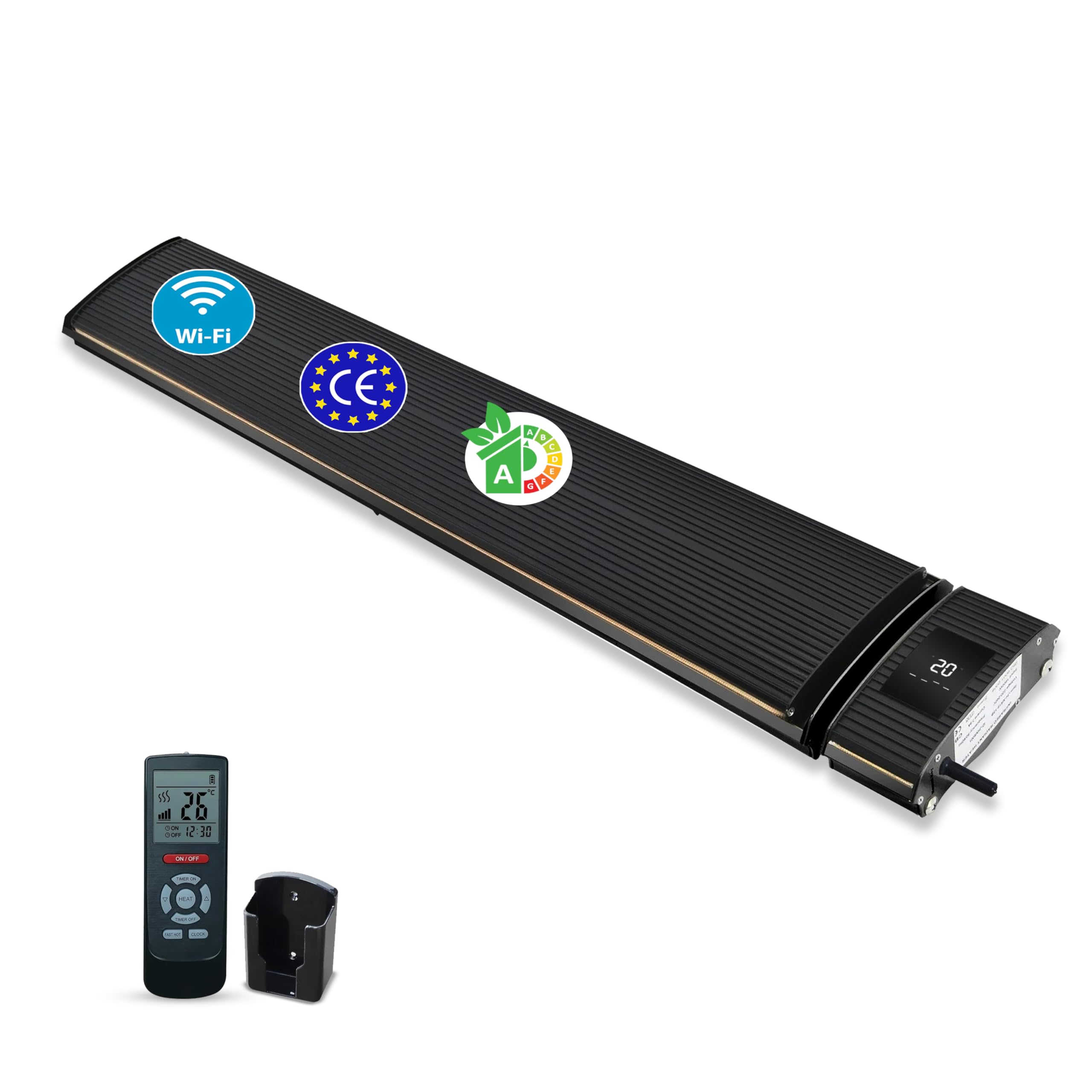 Calefactor Infrarrojo de Terraza 2400W Negro Sin Wifi – Estufa Eléctrica de Pared y Techo para Terraza, Porche, Garaje y Espacios Cubiertos Calefacción Rápida Sin Luz