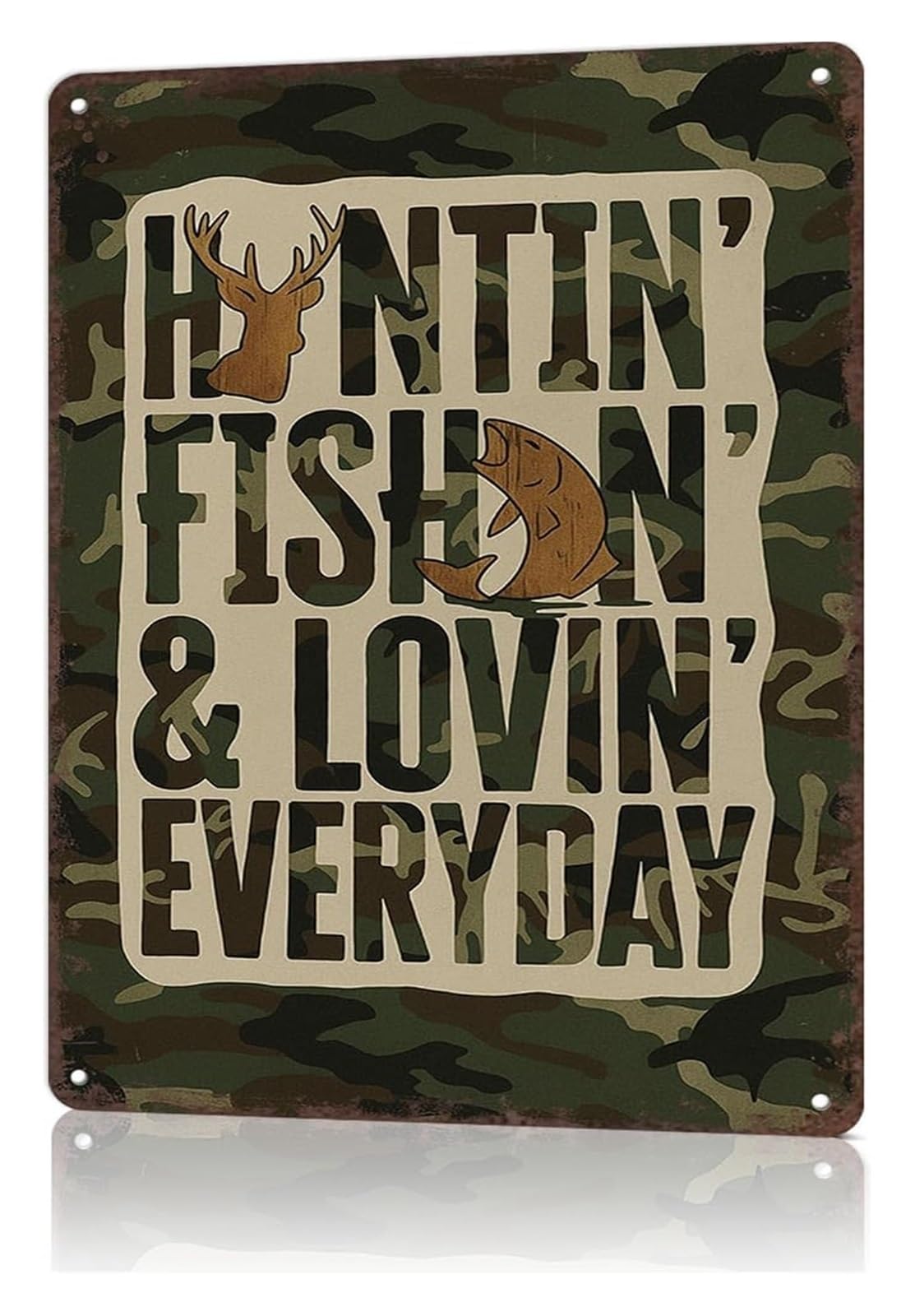 EKFBQBGW Classic Hunting Fishing Loving Everyday Sign Rustic Metal Art for Office Garage Man Cave Workshop 8 X 12 in