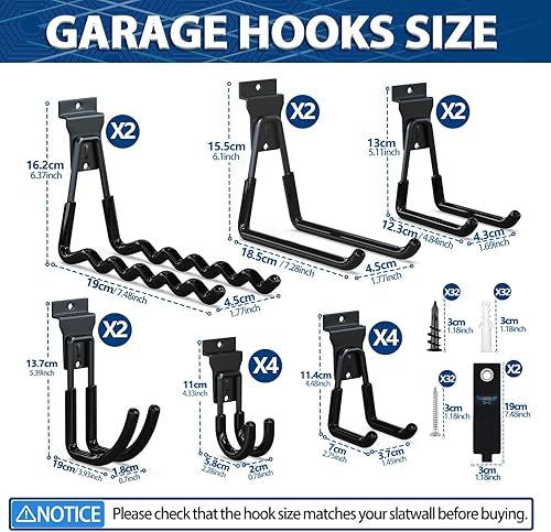 Miniatura 2 de 3-H Accesorios Slatwall, ganchos y perchas Slatwall de varios tamaños, ganchos colgantes de pared de listones resistentes para garaje, accesorios