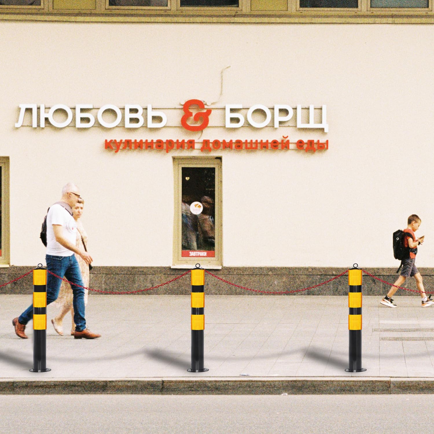 Safety Bollard Post, Bollards Steel 37 inch, Night Reflective Design, Traffic Bollards for Driveway, Warehouse, Parking Barrier (2 Pcs)