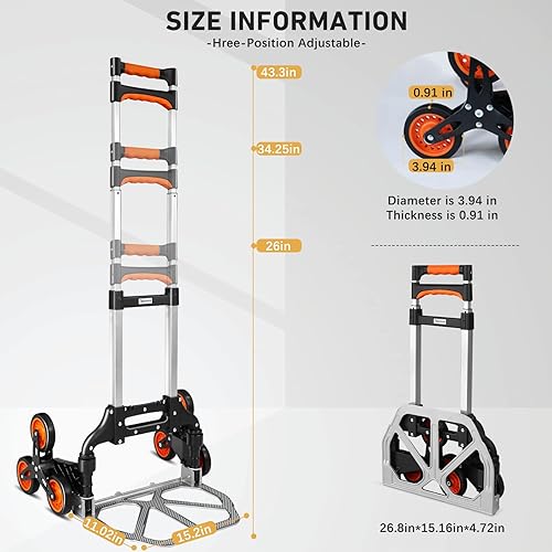 Miniatura 2 de Carro de escalada de escaleras, mango extendido de Teprovo, camión de mano plegable de aluminio en movimiento, capacidad de carga de piso plano 176