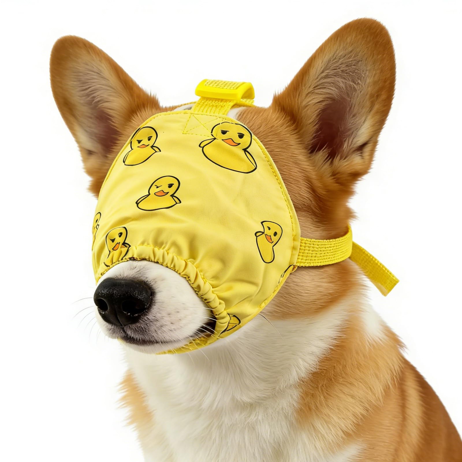 NACOCO Dog Calming Cap Eye Mask Ducks Nylon Shading Pet Anxiety Mask Muzzle for Grooming Anti Car Sickness (Yellow, M)