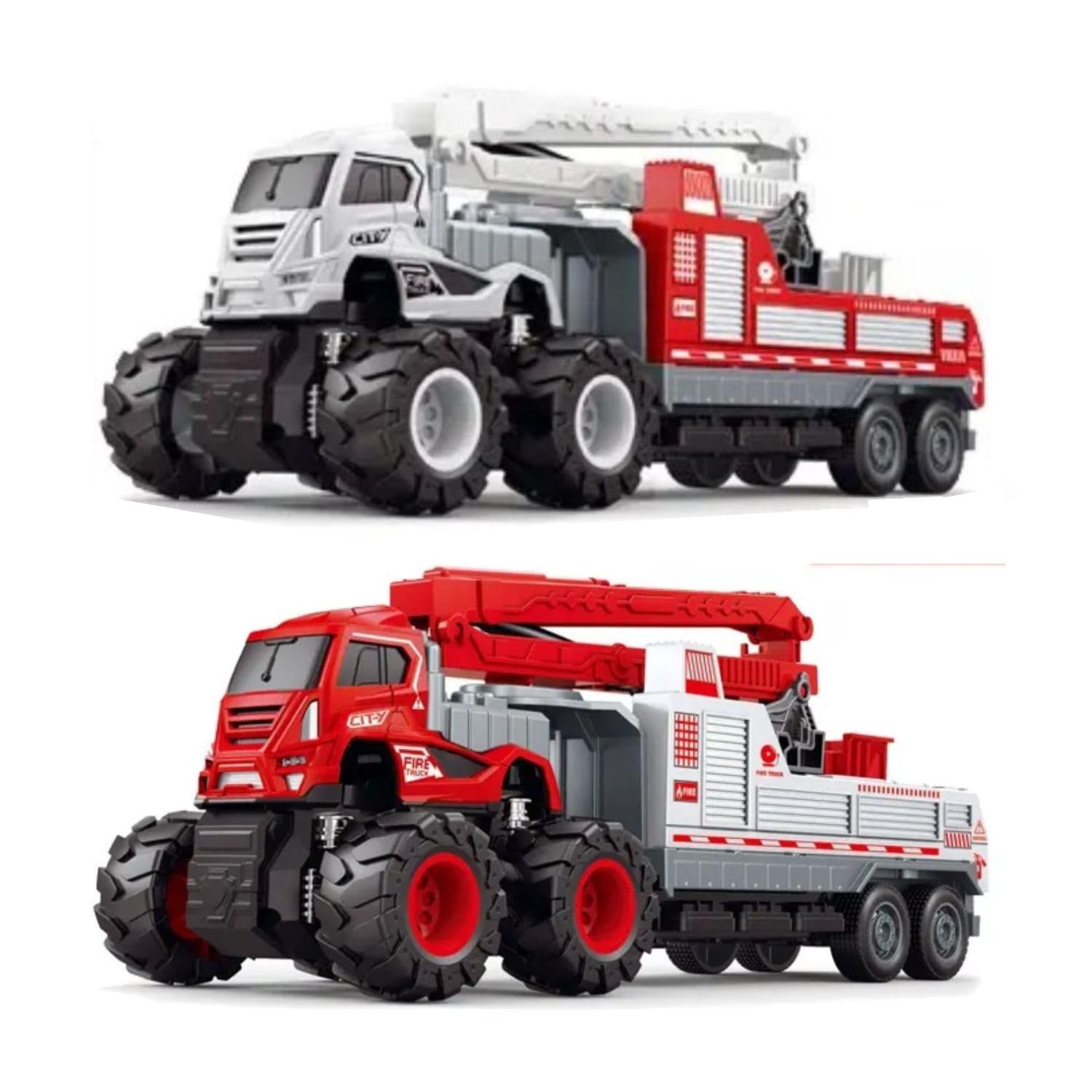 - 1:43 4WD Diecast Alloy Fire Fighting Engineering Truck Toys with Friction Powered Miniature Car Vehicle Toy for Kids (2 Color Truck - Sent Any One Color - Pack of 1)