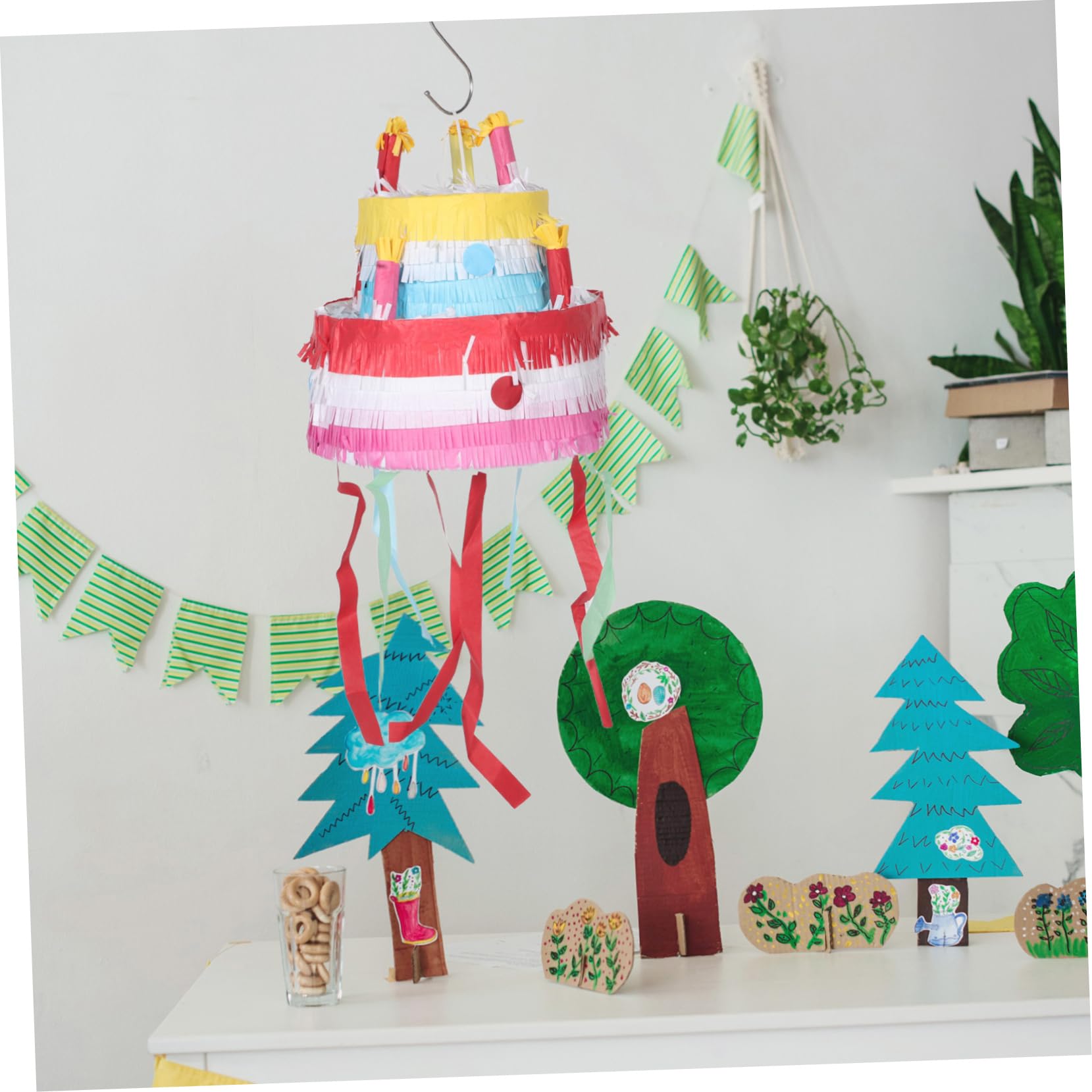 Toyvian Piñata de Pastel de Cumpleaños Grande Tonos Pastel para Fiestas Infantiles y Decoraciones de Cumpleaños Mexicanas Divertido Dulces y Confeti para Fiestas de Verano