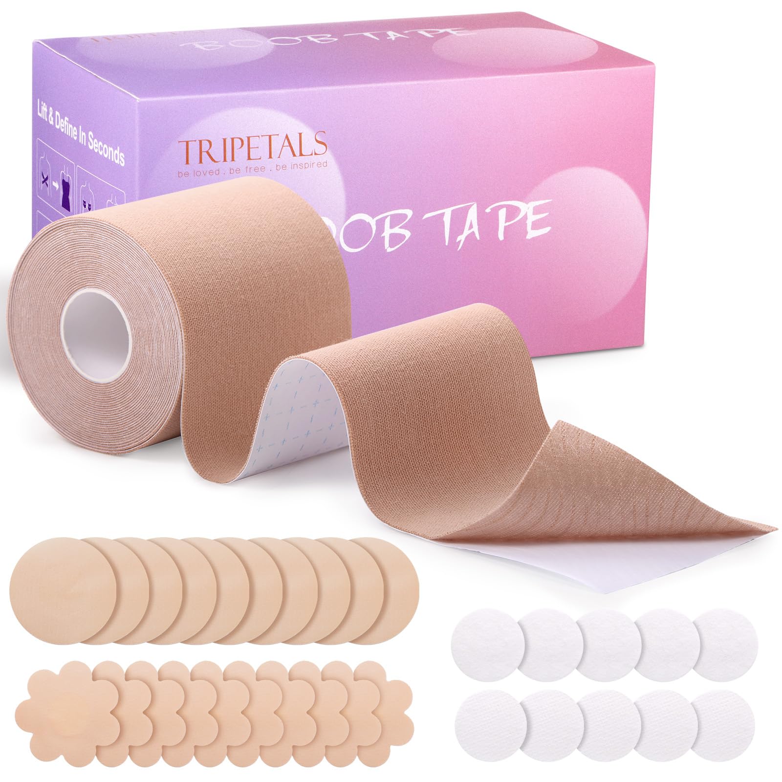 Boob Tape Kit Breast Lift Tape for Large Breasts Invisible Boobtape Body Tape with Nipple Covers Breast Petals