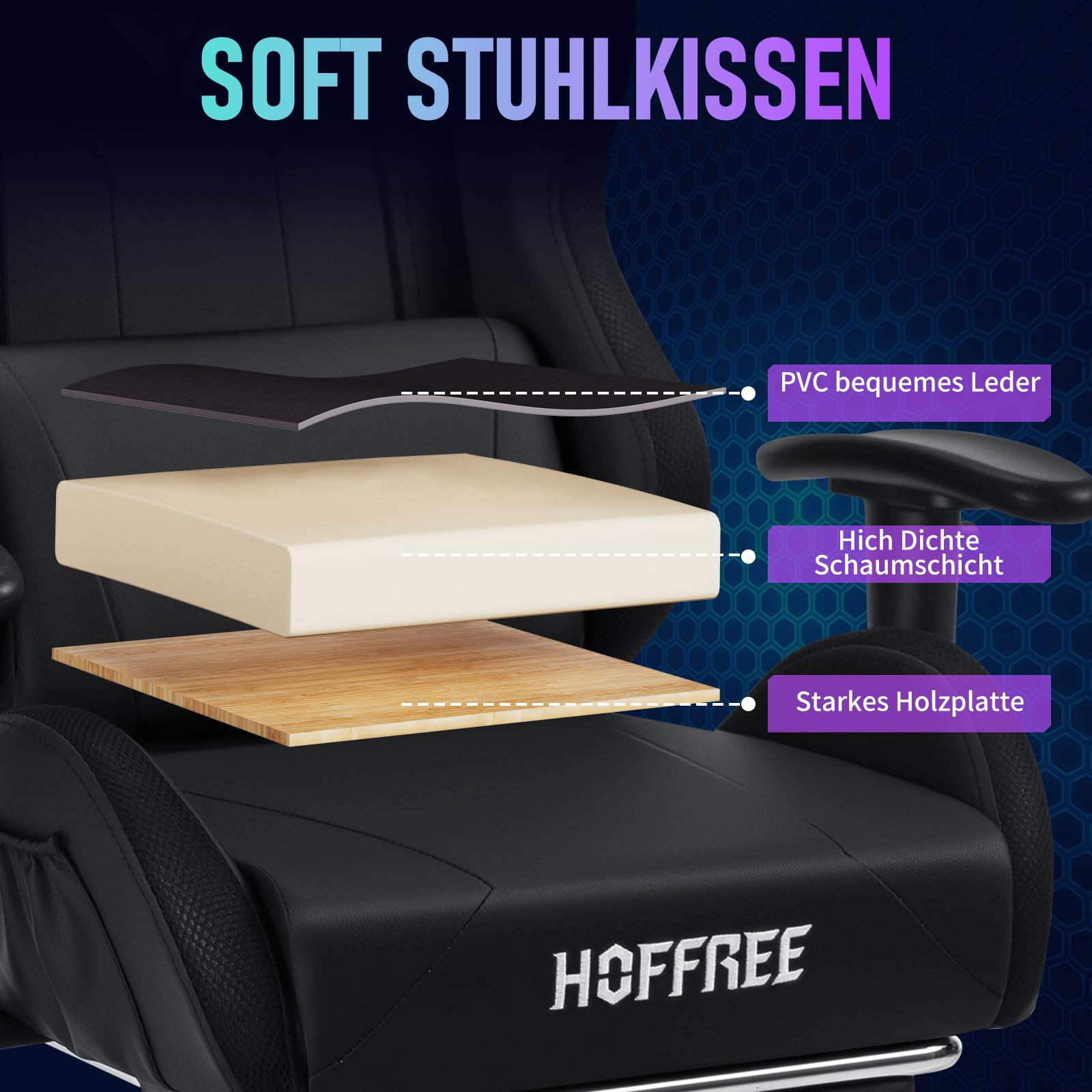 LED Gaming Stuhl für Kinder 155° Computer Stuhl mit RGB Lichter-Schwarz | Liegestühle mit Fußbrett;Ergonomischer Gaming Sessel für Teenager 6-15;PC Gamer Stuhl mit Lumbalstütze für Gaming und Lernen