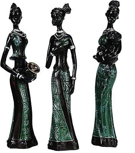 Paquete de 3 esculturas de estatuas africanas, figuras tribales de dama, África, decoración del hogar, figuras de arte, manualidades coleccionables