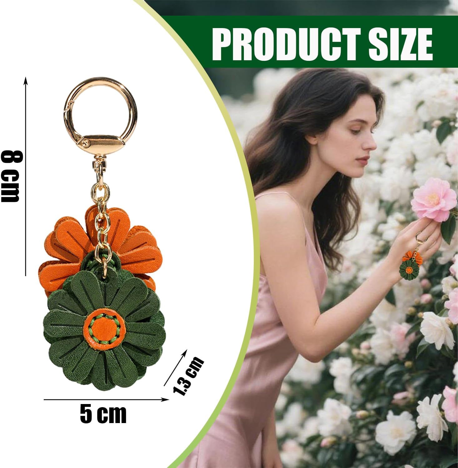 Leather Flower Keychains ，Handmade Leather Key Ring Accessories,Bag Charm,Purse Charm,Elegant Gifts for Women - Image 3