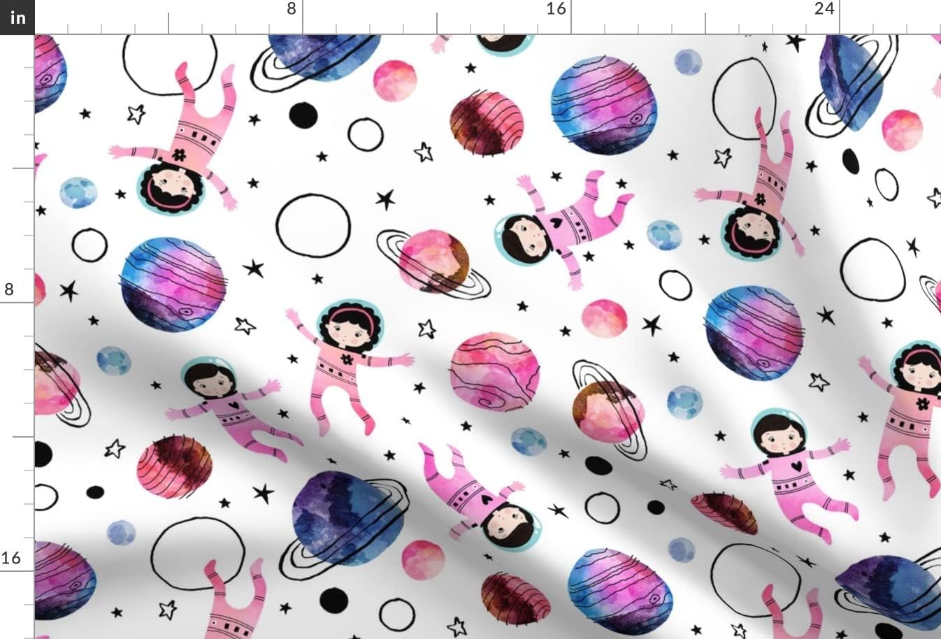 Spoonflower Fabric - Astronaut Celestial Outer Space Planets Sky Girls Kids Room Stars Printed on Minky Fabric by The Yard - Sewing Baby Blankets Quilt Backing Plush