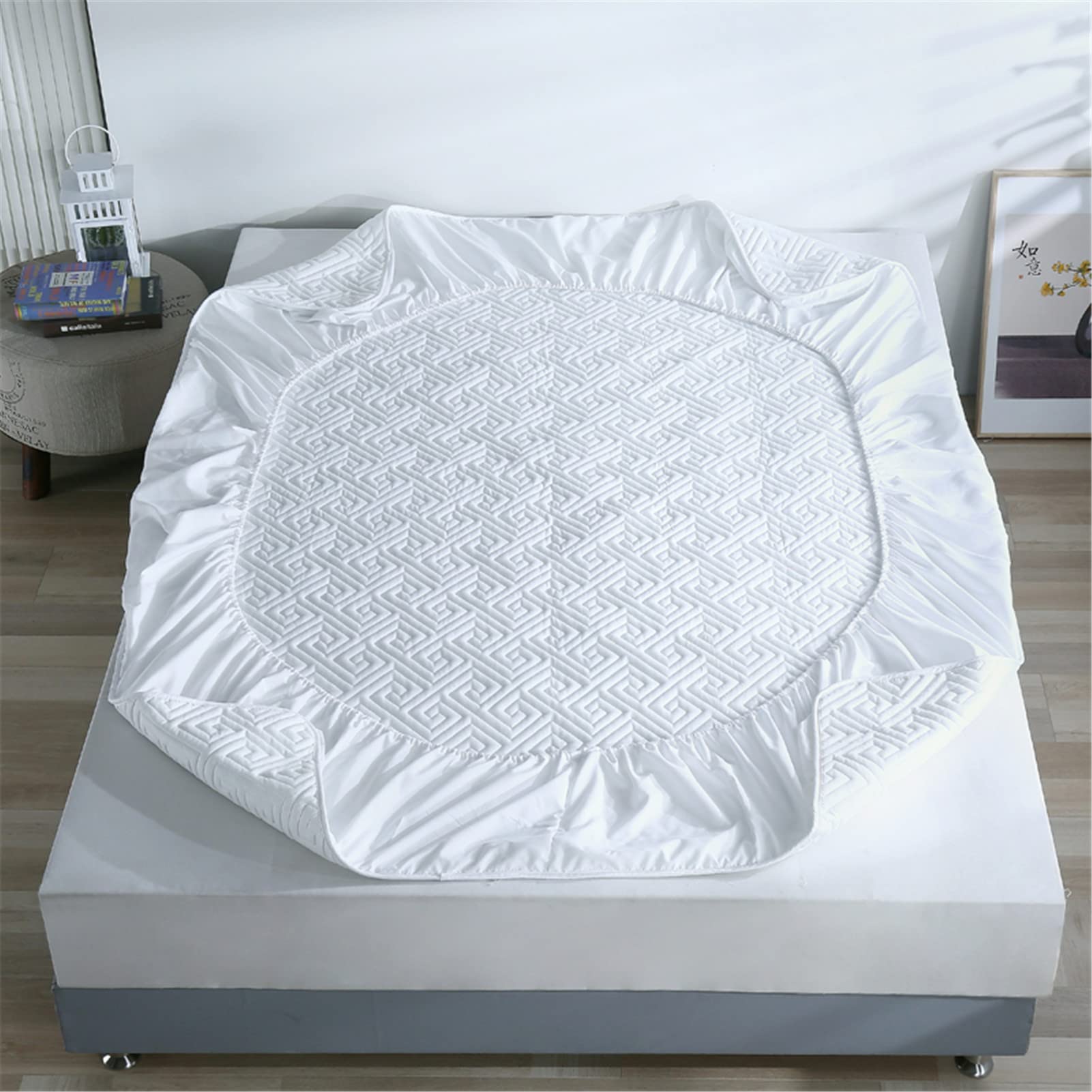 Protector Colchon, Home Protector de Colchón Acolchado, Cubrecolchón, De Fibra, Transpirable, Confortable, Cubre Colchón (Blanco,EstáNdar 150x200cm)