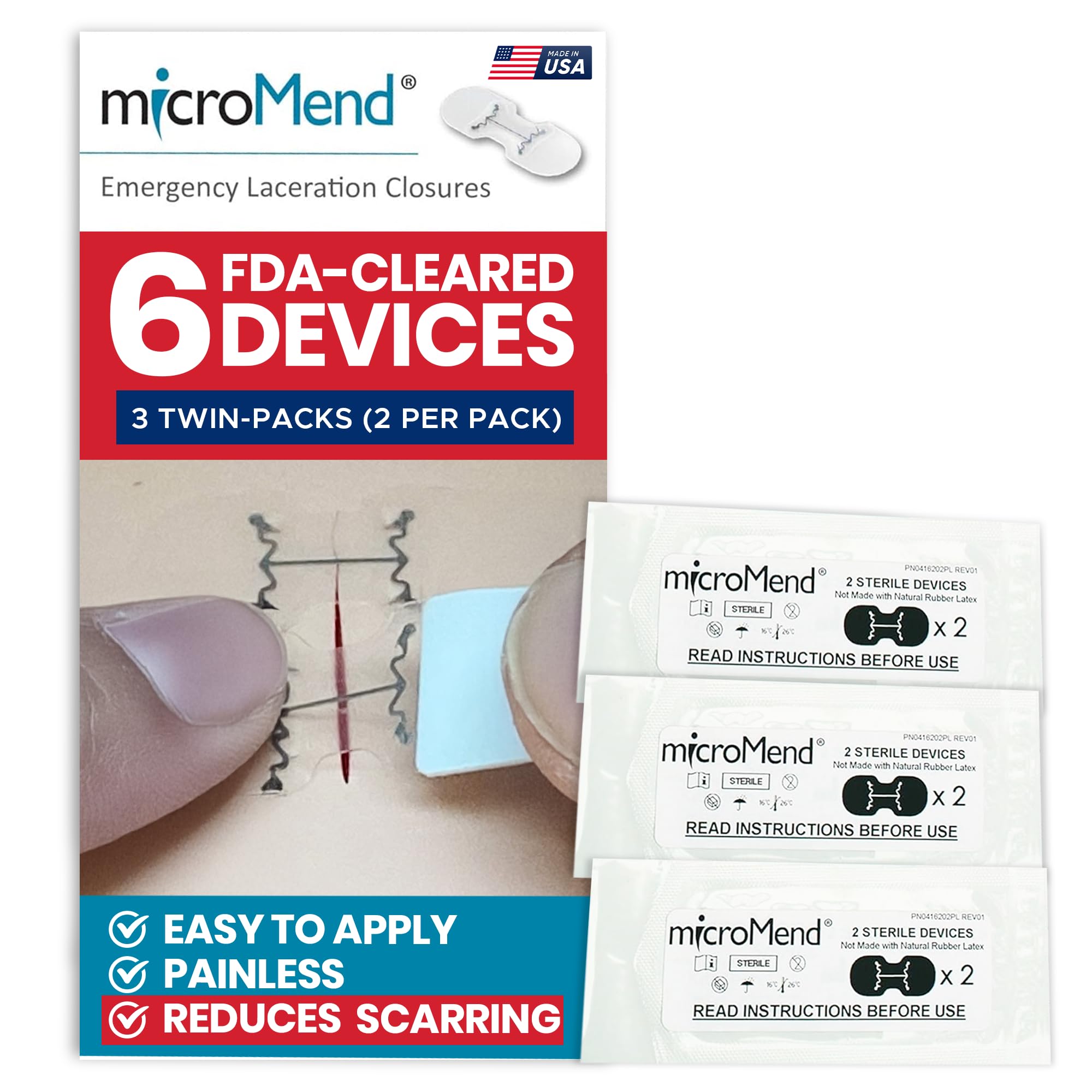 microMend Emergency Wound Closures Surgical Quality Laceration Repair Without Stitches - Think Ahead - Be Prepared - Add to Your First Aid Kit,