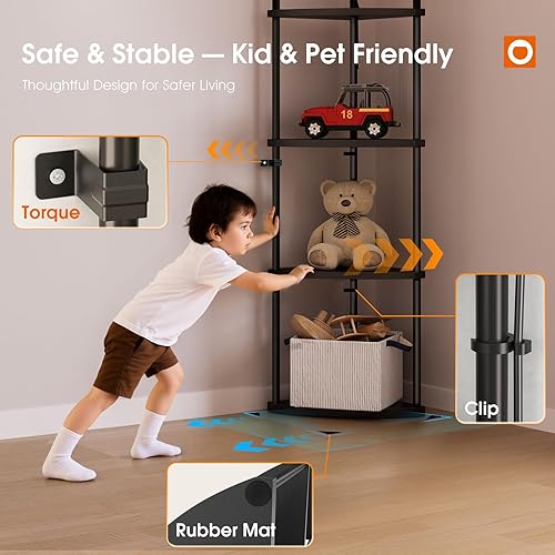 Miniatura 6 de addlon Lámpara de pie con estantes, lámpara de esquina ajustable de 5 niveles con 3 temperaturas de color y pantalla de lino, lámparas de pie