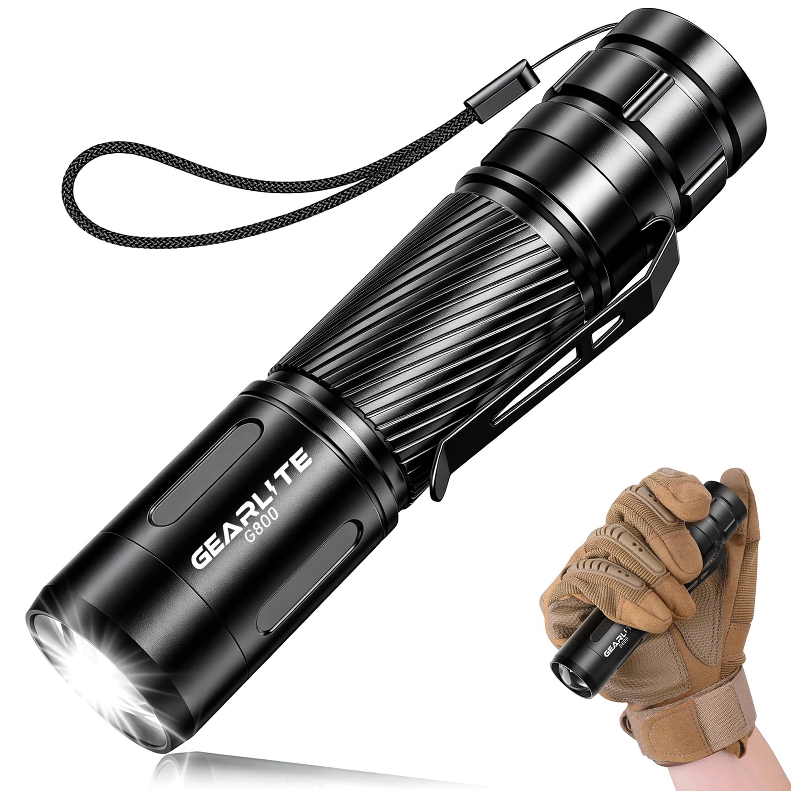 GEARLITE Latarka LED, ładowana, super jasna, z zoomem 2200 lumenów, z 3 trybami świecenia i długim czasem pracy, wodoszczelność IP65, taktyczna latarka na kemping, wędkowanie, wędrówki, w sytuacjach