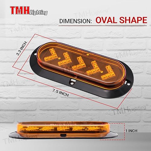 Miniatura 2 de TMH Paquete de 2 luces indicadoras traseras de señal de giro ovaladas de 6 pulgadas, 25 luces LED selladas, adecuadas para camión, remolque, camión,