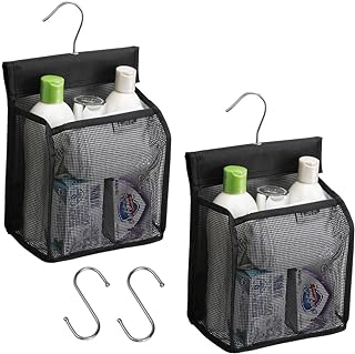 ALYER Hanging Mesh Shower Caddy Organizer Bathroom Storage Bag with Hooks for College Dorm, Gym, Swimming,RV and Travel,Black-2 Pack