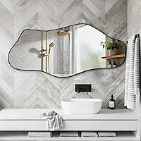 Vista 11 de Espejo irregular, 47.2 x 21.6 pulgadas, asimétricos sin marco, espejo de pared abstracto dorado, espejos modernos de forma única para sala de estar