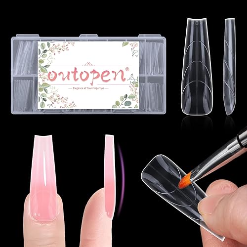 outopen 150pcs Long Straight Stiletto Coffin Nail Forms Thicken Clear Coffin Shape Nail Mold for Polygel Acrylic Extension Full Cover Fake Press On Nail Molds for Beginners DIY Manicure,15 Sizes