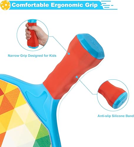 Miniatura 3 de Foayex Juego de 2 palas de pickleball para niños, juegos al aire libre, juguetes para patio, playa, piscina, campamento, viajes, regalos de