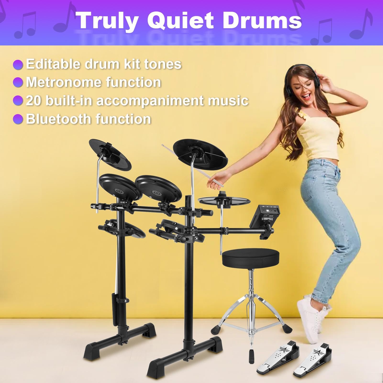 Electric Drum Sets - Adults Electrical Drum Set 5 Drum Pads 3 Cymbals,Electronic Drums with Throne, Headphones, 16 Kits 300 Sounds for Adults Beginners