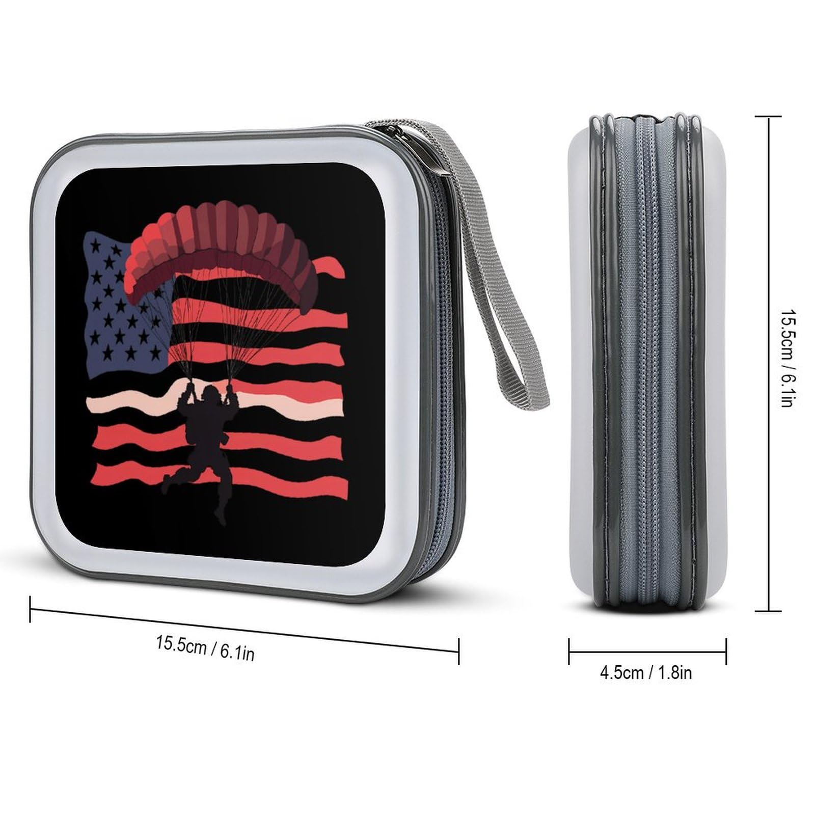 Skydiver Am-erican Flag Skydive CD Case Portable DVD Holder Storage Organizer for Home Travel