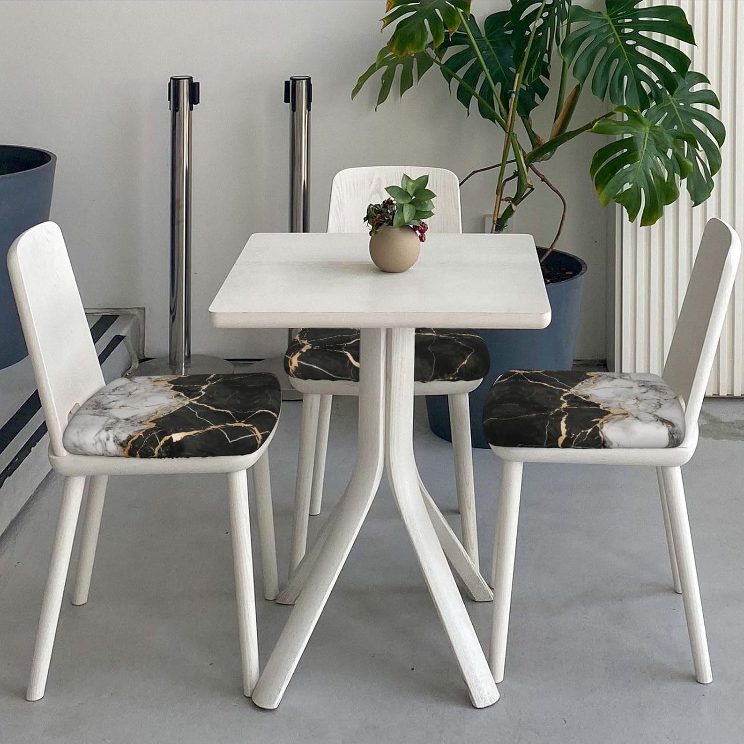 Seat Covers for Dining Room Black White Gold Marble Chair Seat Slipcovers Kitchen Chair Covers Removable Washable Stretch Dining Chair Covers 6 Pcs