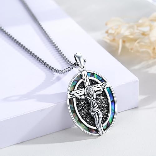 Vista 471 de Collar con colgante de plata de ley 925 con medalla de San Patrón, joyería religiosa para hombres y mujeres, con cadena de acero inoxidable 316L