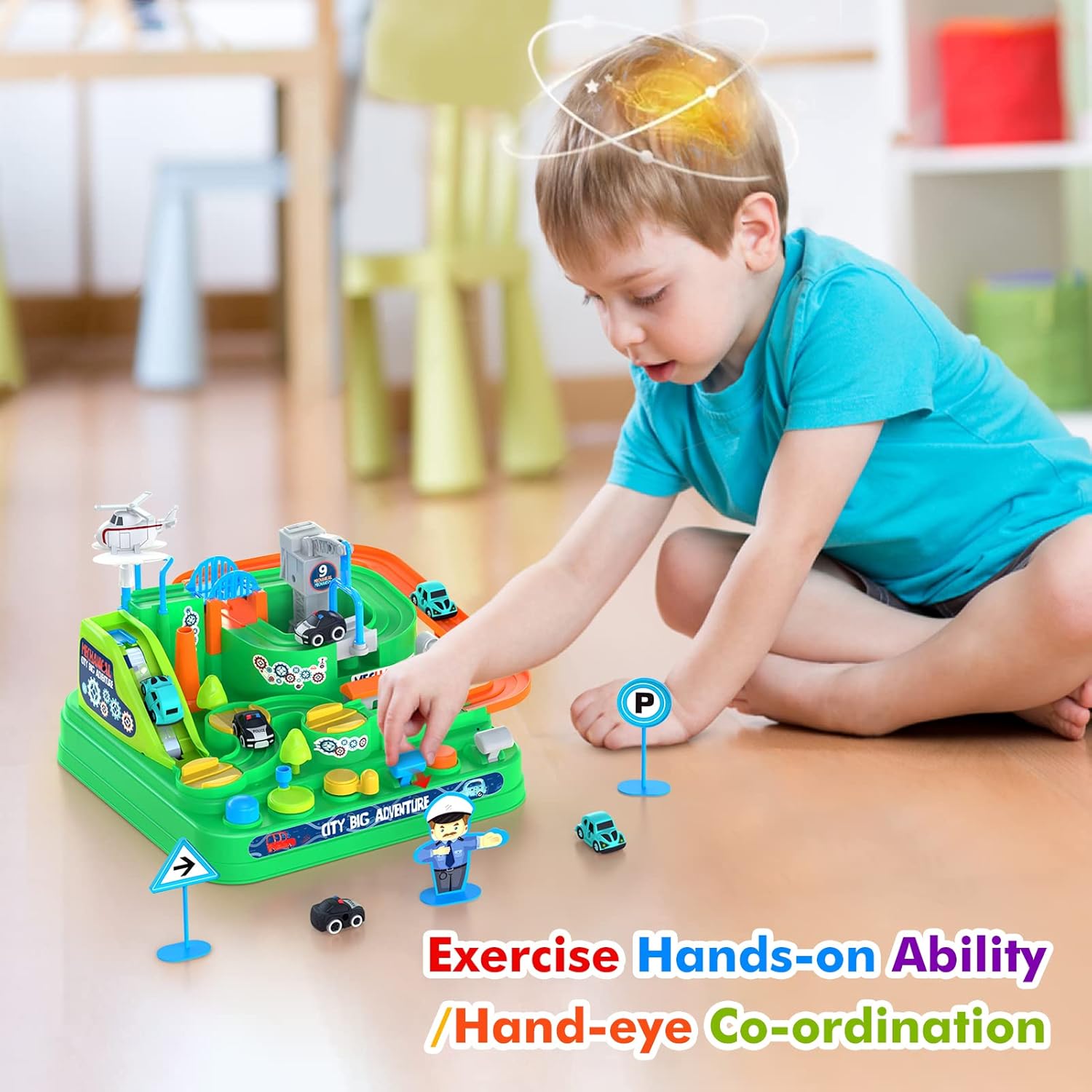 2 in 1 Race Tracks Car Adventure / Parking Building Toys for 3 4 5 6 7 8 Year Old Boys Girls, with Light & Sounds, City Rescue Educational Toy Vehicle Playsets for Toddlers Kids Boys Gifts : Toys & Games
