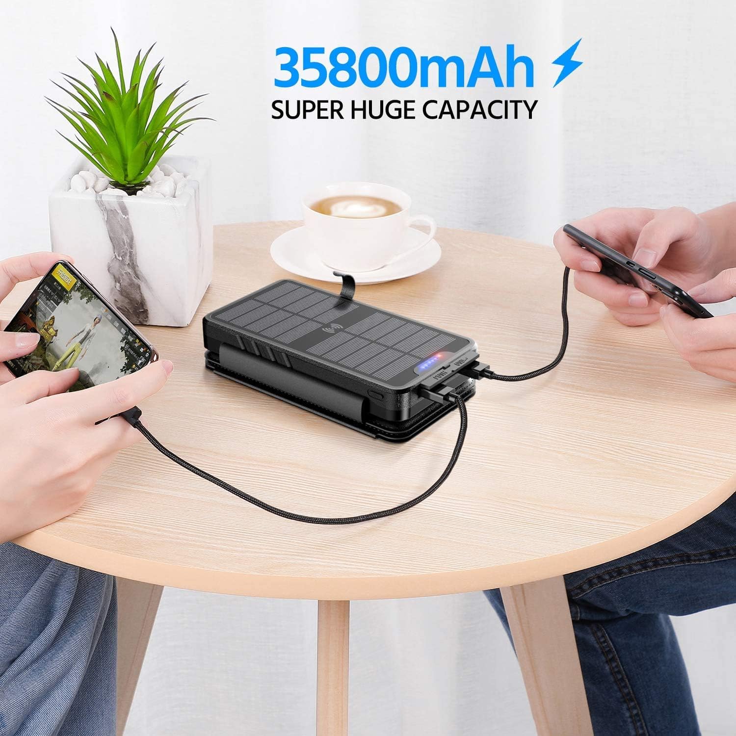 Solar Charger 30000mAh Solar Power Bank with Dual 3.1A Outputs Wireless Charger Waterproof Ultra Bright LED Panel Light and Flashlights Compatible Most Smart Phones Tablets and More : Cell Phones & Accessories