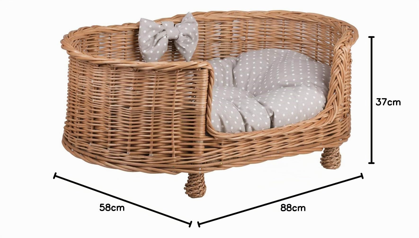e-wicker24 Magazzino in vimini per cane/gatto, sdraio con cuscino estraibile, cuscinetto per gatti, cuccia per cani (a pois, 85x58 H37)