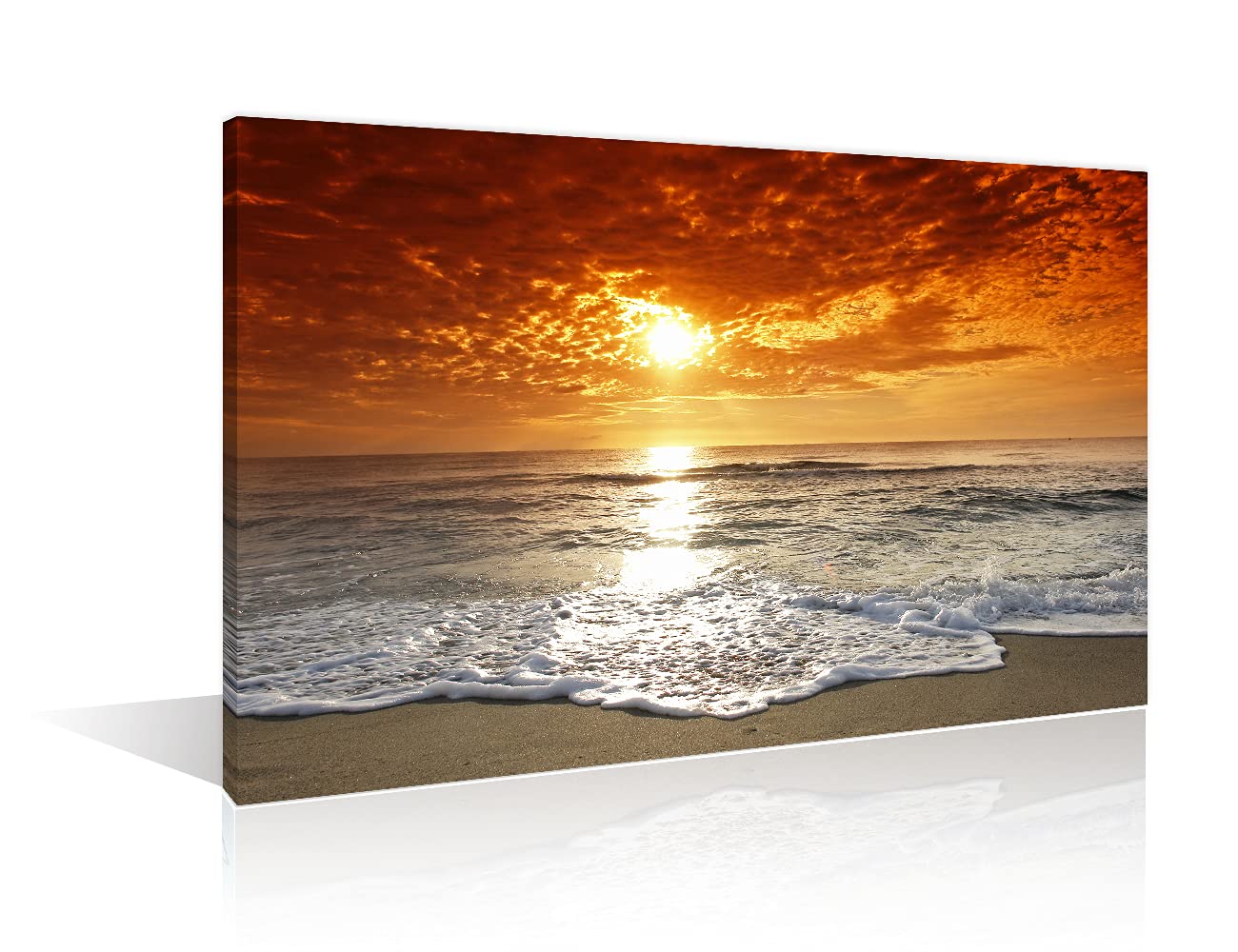 Tishiron 07 Beach Wall Art Decor Canvas Painting Dusk Beach Coastal Wave Pictures Artwork Framed Prints For Home Office Decor 12X8in Ready To Hang