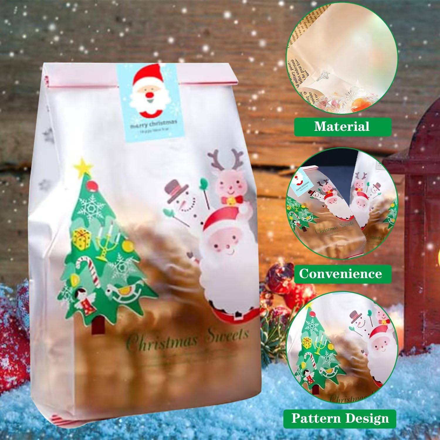 Sacchetti di Biscotti di Natale, 50 Pezzi Sacchetti Regalo Natale con Adesivi, Sacchetti Caramelle Natalizi, Sacchetti di Cellophane Natalizio Trasparenti, per Natale, Nozze, Festa Compleanno