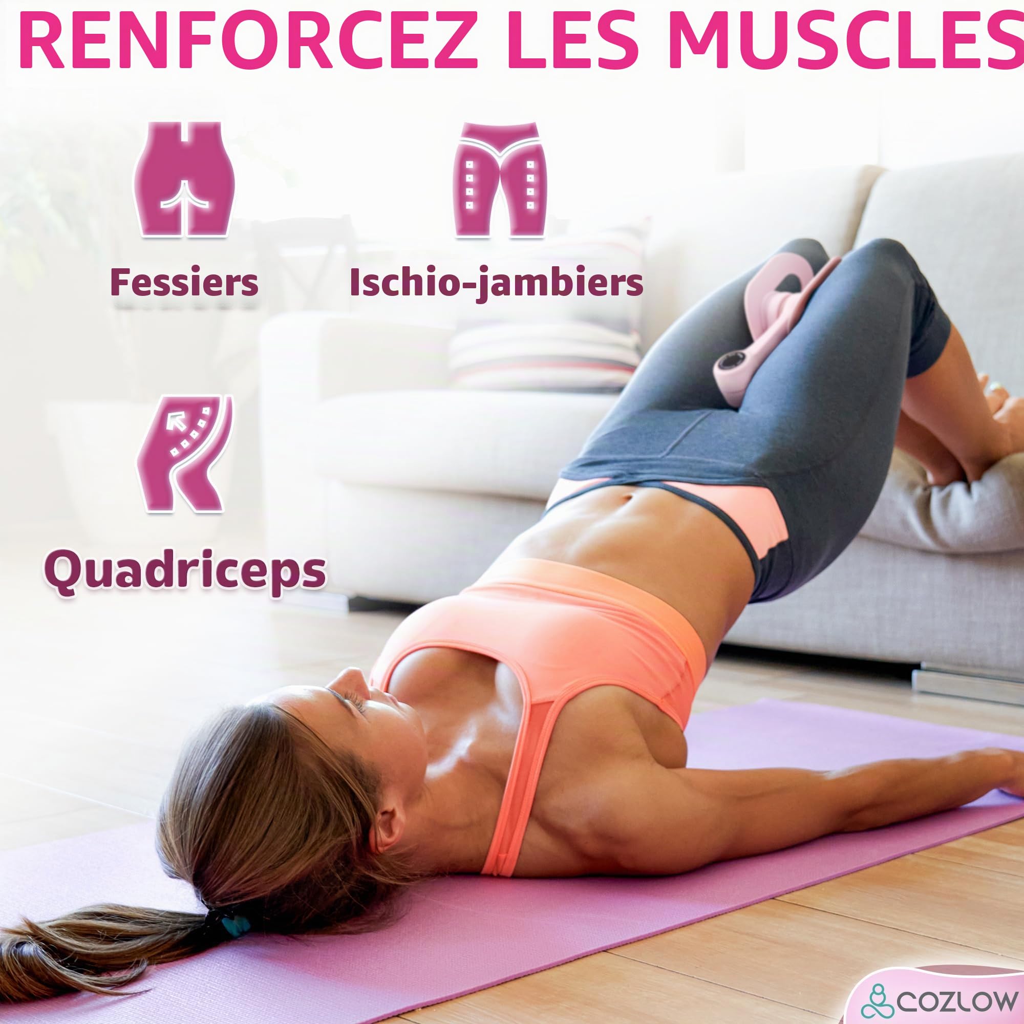 Cozlow – Appareil d’Entraînement Jambes / Cuisses – Dispositif Multifonction d’Exercice et Tonification / Renforcement Musculaire Plancher Pelvien, Hanches et Bras – Exercice Kegel, Presse-Jambes