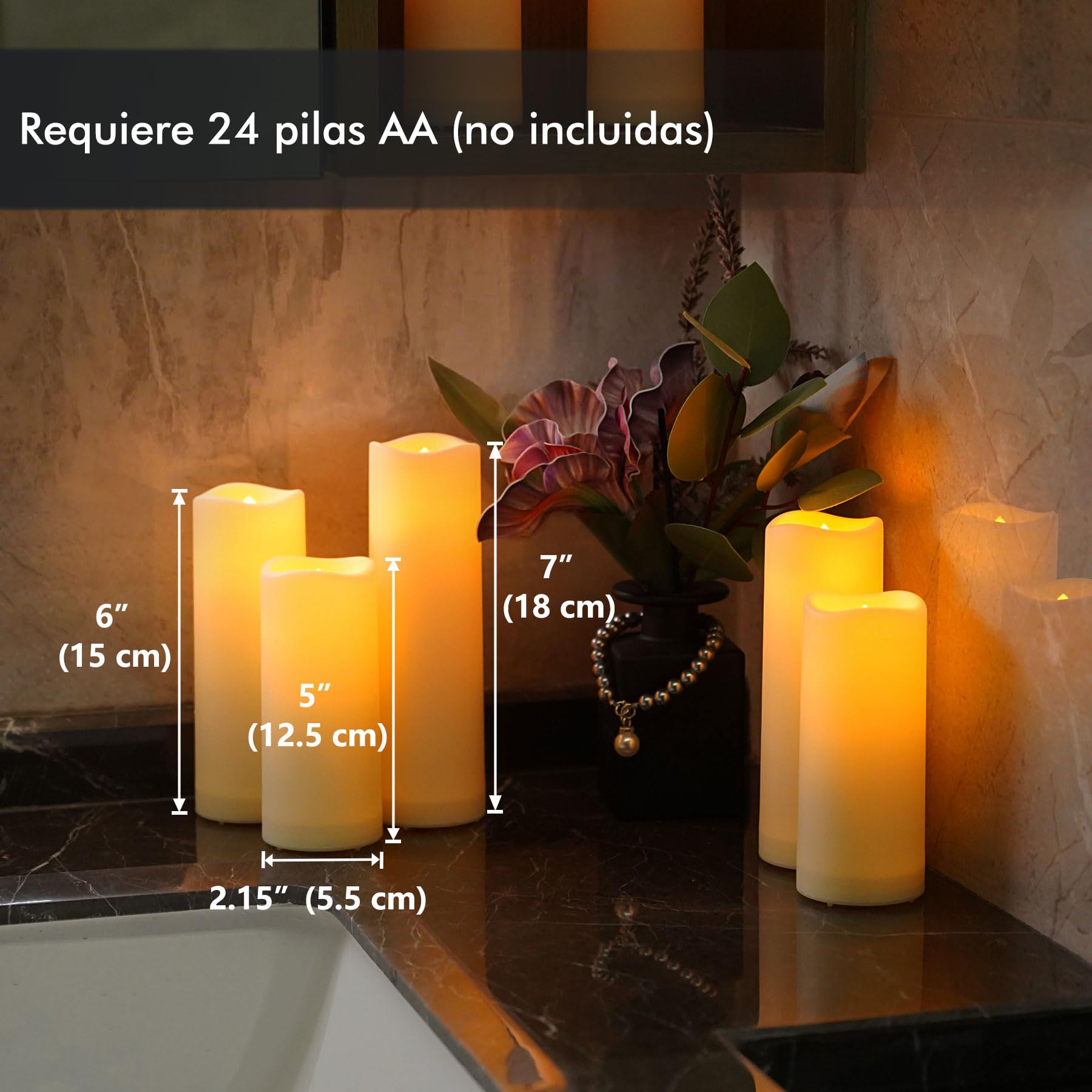 Fanna 12 Velas LED de plástico Resistentes al agua Marfil con 2 Mandos a Distancia, Velas a Pilas con Temporizador para Boda e Iglesia, Uso en Exteriores - Diámetro 5,5 cm, Alturas 12,5/15/ 18 cm