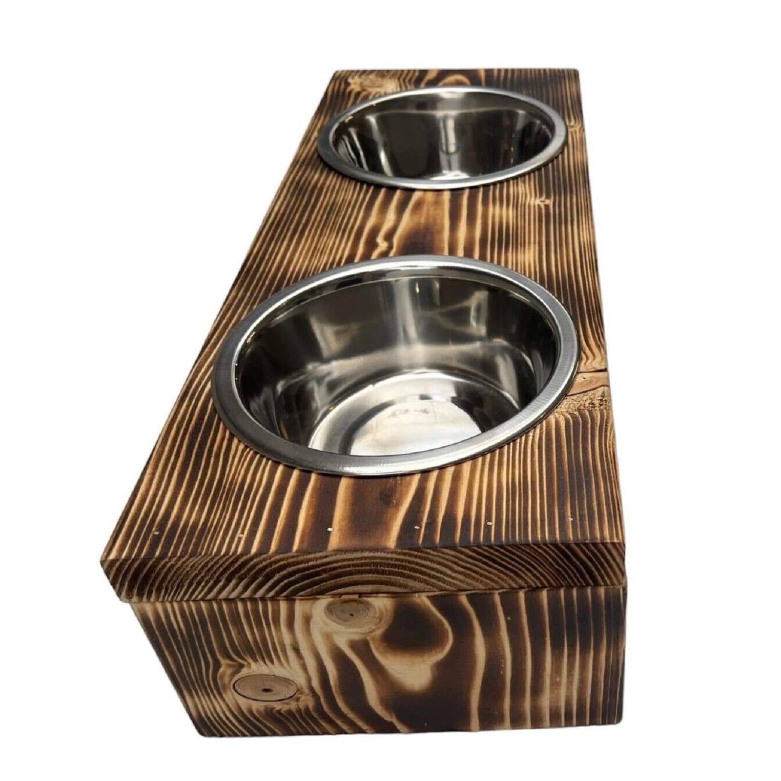 Futterstation Doppelnapf Pet Diner Holz Ständer Hundenapf Katzennapf Hundebar Futterbar handgefertigt 50 x 19,5 x 17,5 cm 0,9 L
