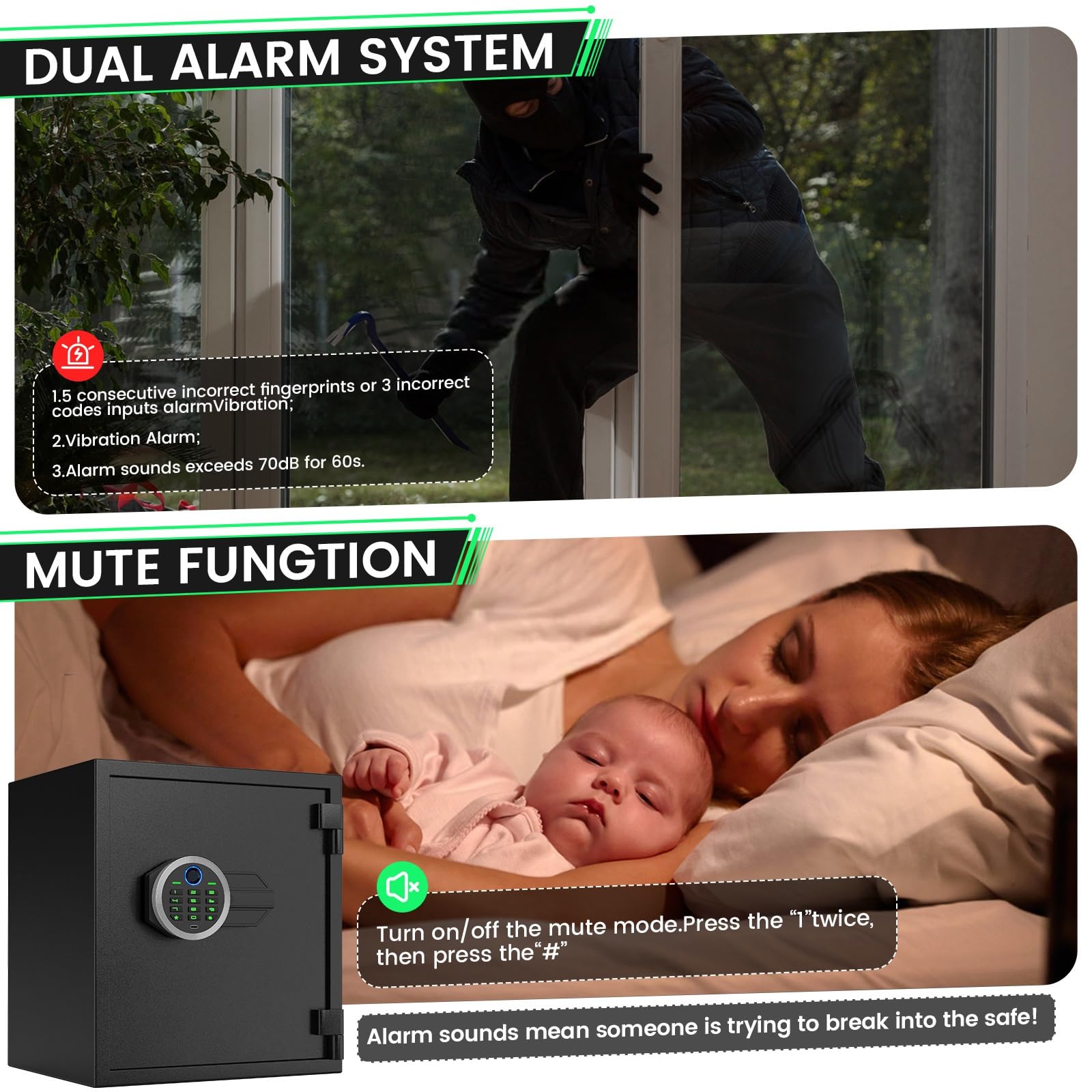 Cassetta di Sicurezza per Soldi Piccola Cassaforte Ignifuga In Acciaio con Combinazione Elettronica e Impronta Digitale Doppio Sistemas di Allarme Safe per La Casa, L'hotel e L'ufficio
