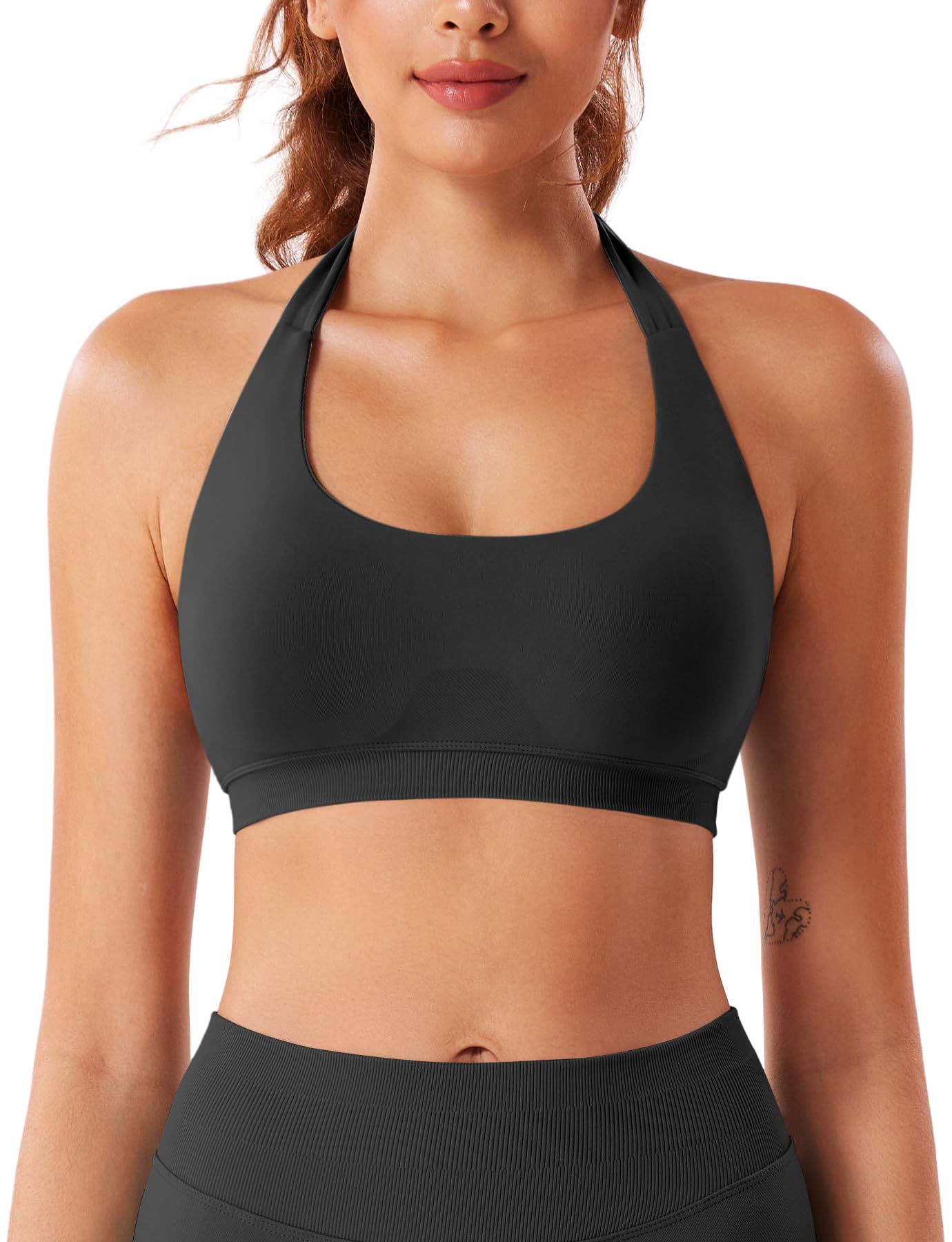 VOYJOY Sujetadores de impacto para mujer, de soporte medio bajo, sin costuras, espalda abierta, para gimnasio, yoga, ombliguera