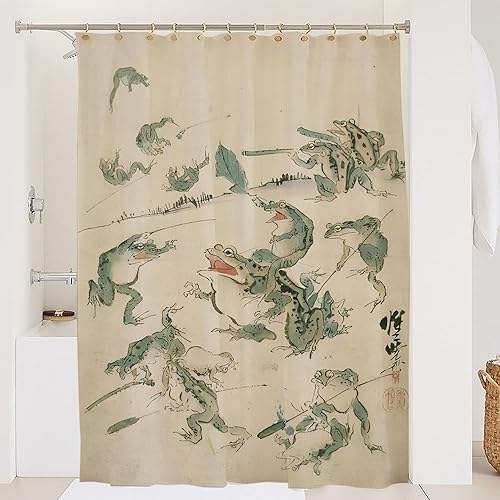 Miniatura 7 de De-Mediocre Unimpressed - Juego de cortinas de ducha de rana con tapete de baño, bonito y divertido juego de cortina de ducha japonesa, cortina de